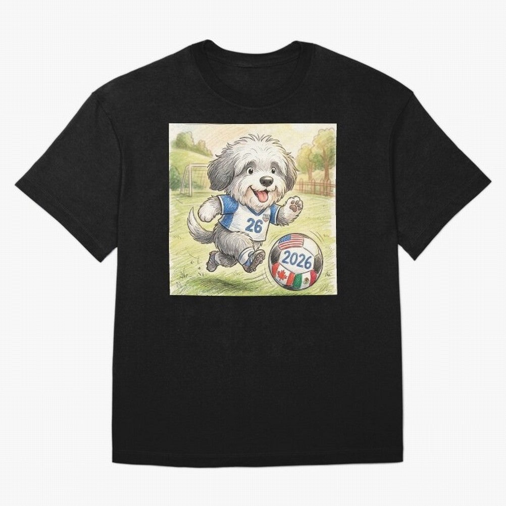 Cute Sheepdog Soccer Star - 2026 World Cup Fluffy Puppy Classic T-Shirt Support the Legends of FIFA World Cup 2026 Highlighting Messi, CR7 and Mbappe, Brazil, Portugal and Argentina Energy, Football Festival Excitement, Trophy Ambitions, Country