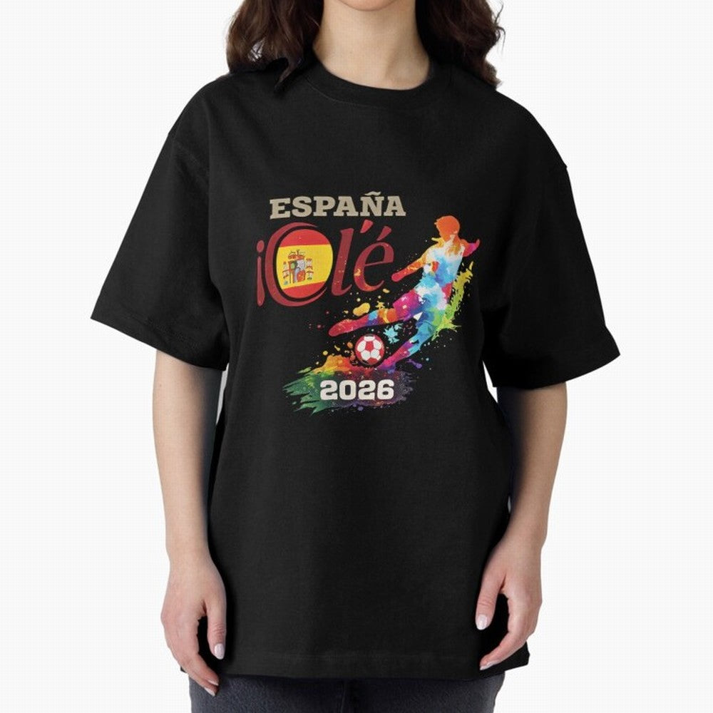 Spain Ol¨¦ 2026 Colorful Watercolor Football Graphic Classic T-Shirt Celebrate the Stars of Global Football Passion for FIFA World Cup 2026 USA Canada Mexico, Filled with Neymar, Haaland and Cristiano Ronaldo, France, Football Passion, Legendary