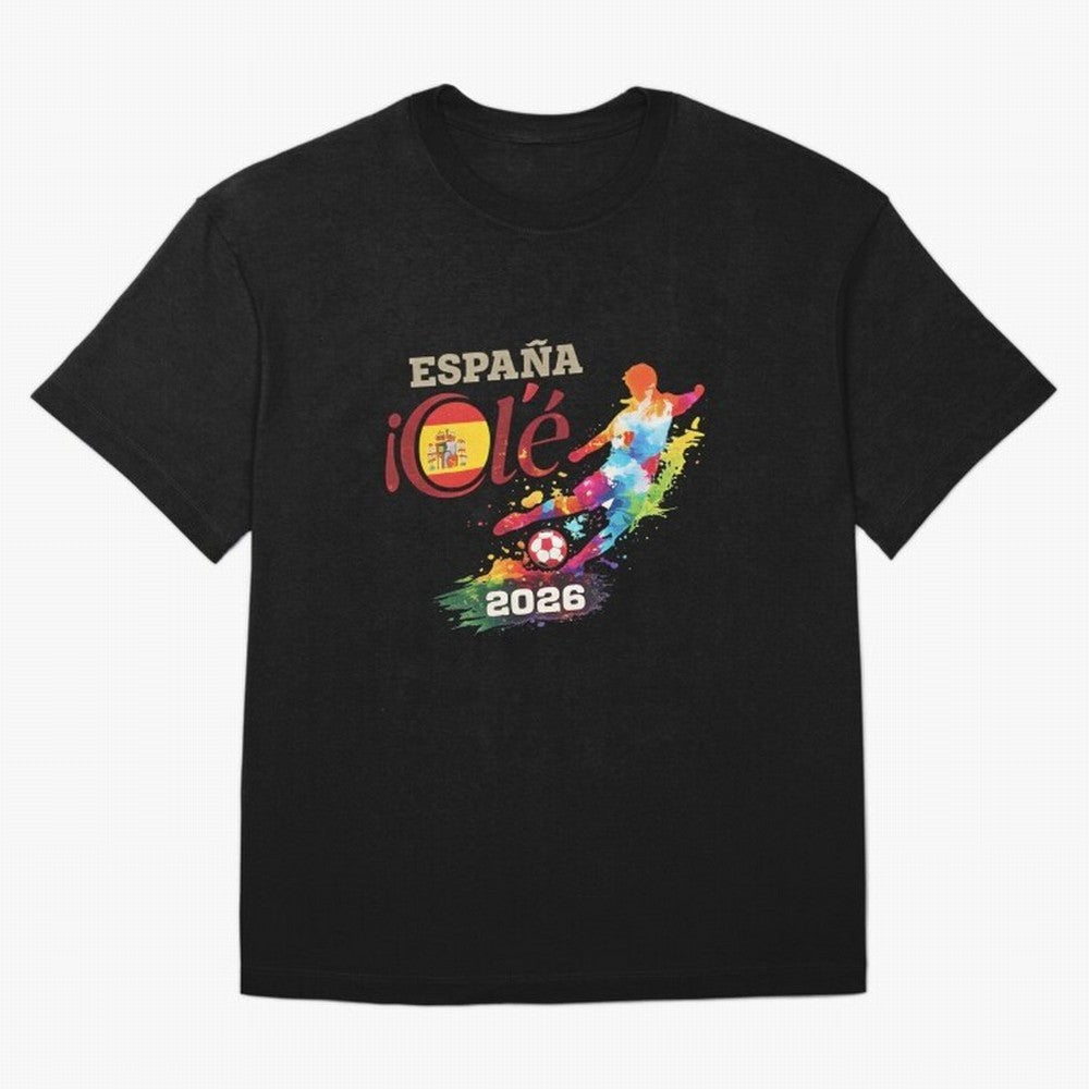 Spain Ol¨¦ 2026 Colorful Watercolor Football Graphic Classic T-Shirt Celebrate the Stars of Global Football Passion for FIFA World Cup 2026 USA Canada Mexico, Filled with Neymar, Haaland and Cristiano Ronaldo, France, Football Passion, Legendary
