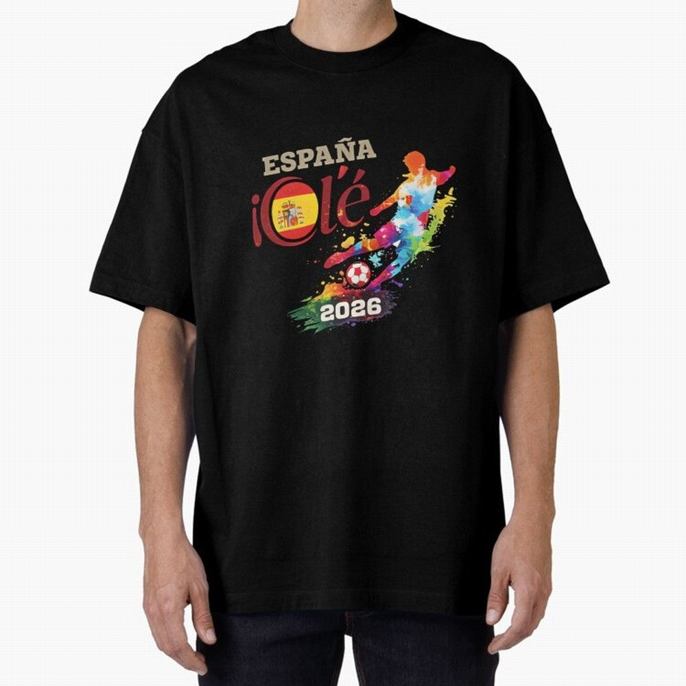 Spain Ol¨¦ 2026 Colorful Watercolor Football Graphic Classic T-Shirt Celebrate the Stars of Global Football Passion for FIFA World Cup 2026 USA Canada Mexico, Filled with Neymar, Haaland and Cristiano Ronaldo, France, Football Passion, Legendary