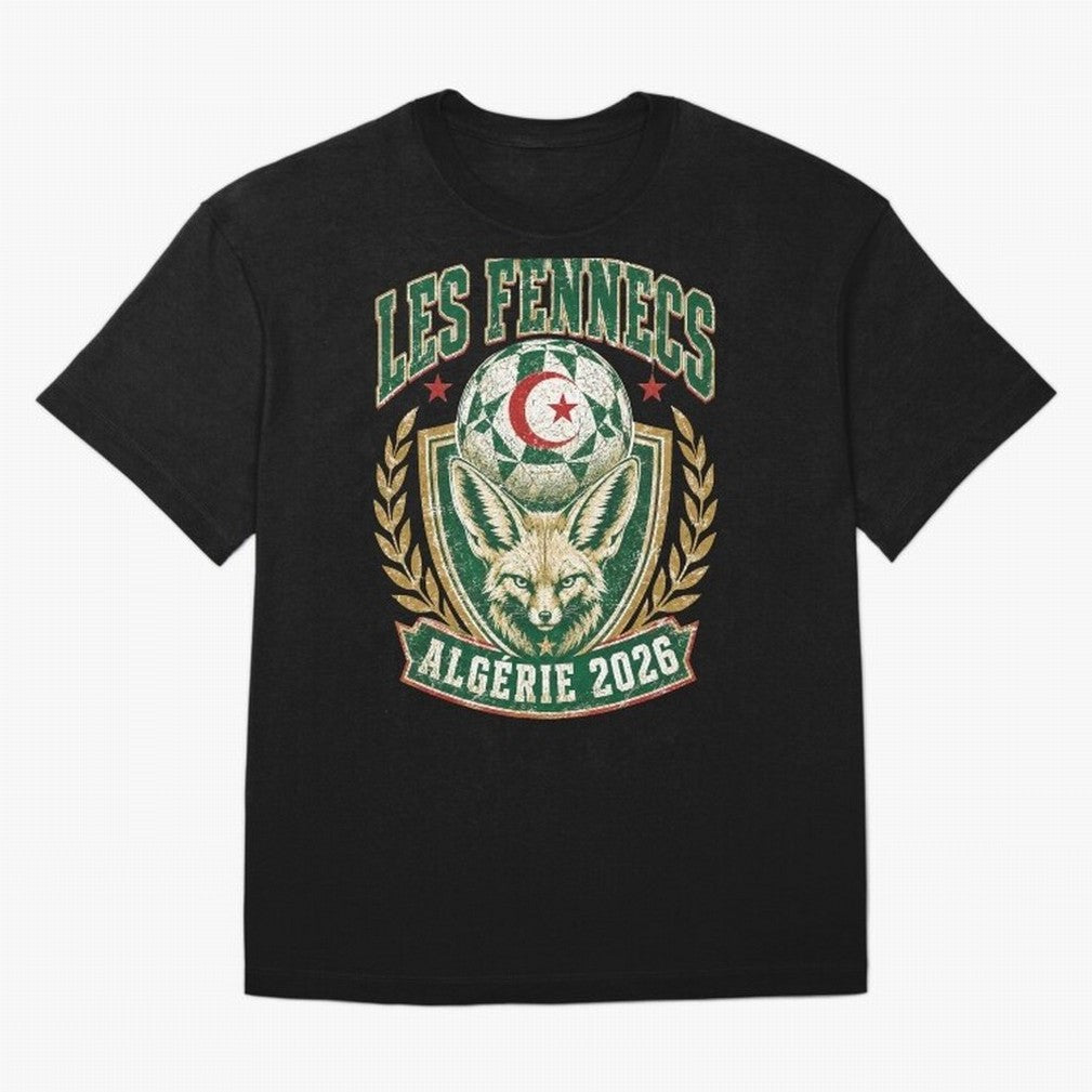 Les Fennecs Alg¨¦rie 2026 World Cup Soccer T-Shirt Classic T-Shirt Support Iconic Players in the FIFA World Cup 2026 Group Stage Journey through CR7 and Messi Highlights, Brazil, Portugal and Argentina Pride, Football History, Final Match Energy,