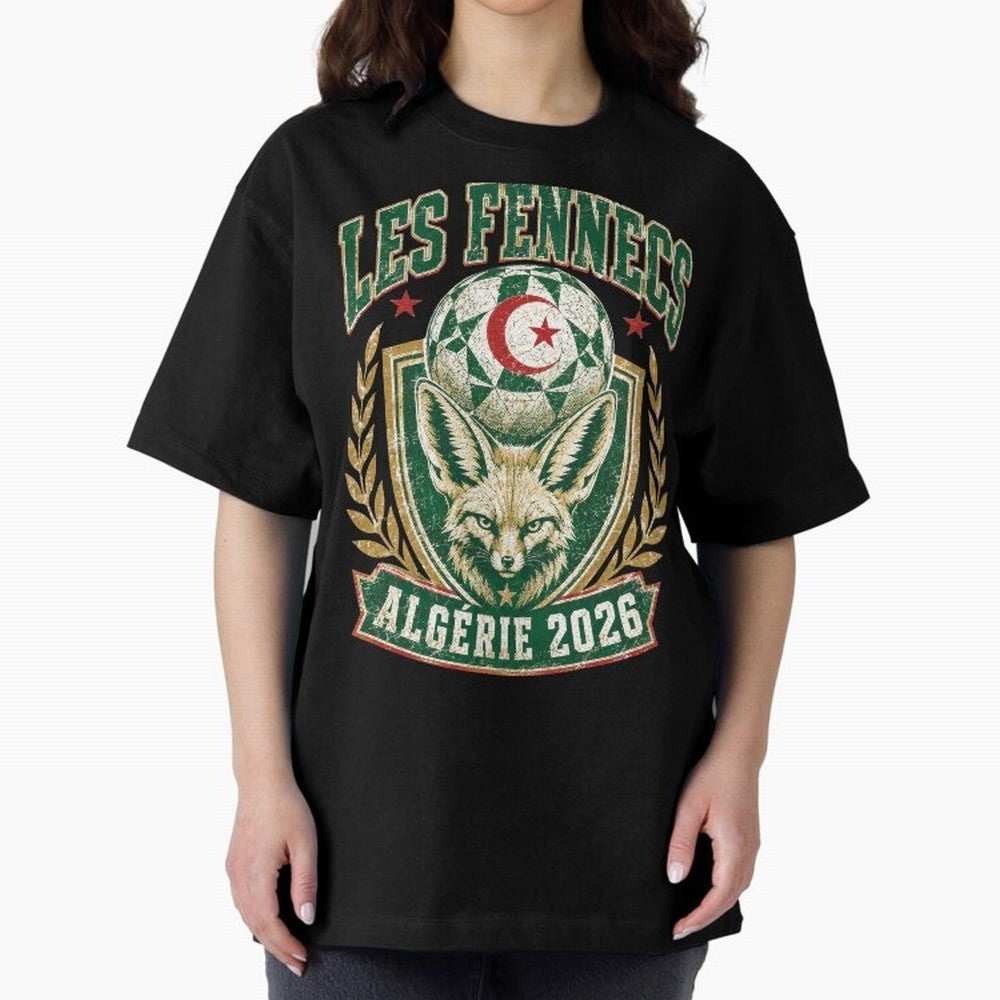 Les Fennecs Alg¨¦rie 2026 World Cup Soccer T-Shirt Classic T-Shirt Support Iconic Players in the FIFA World Cup 2026 Group Stage Journey through CR7 and Messi Highlights, Brazil, Portugal and Argentina Pride, Football History, Final Match Energy,