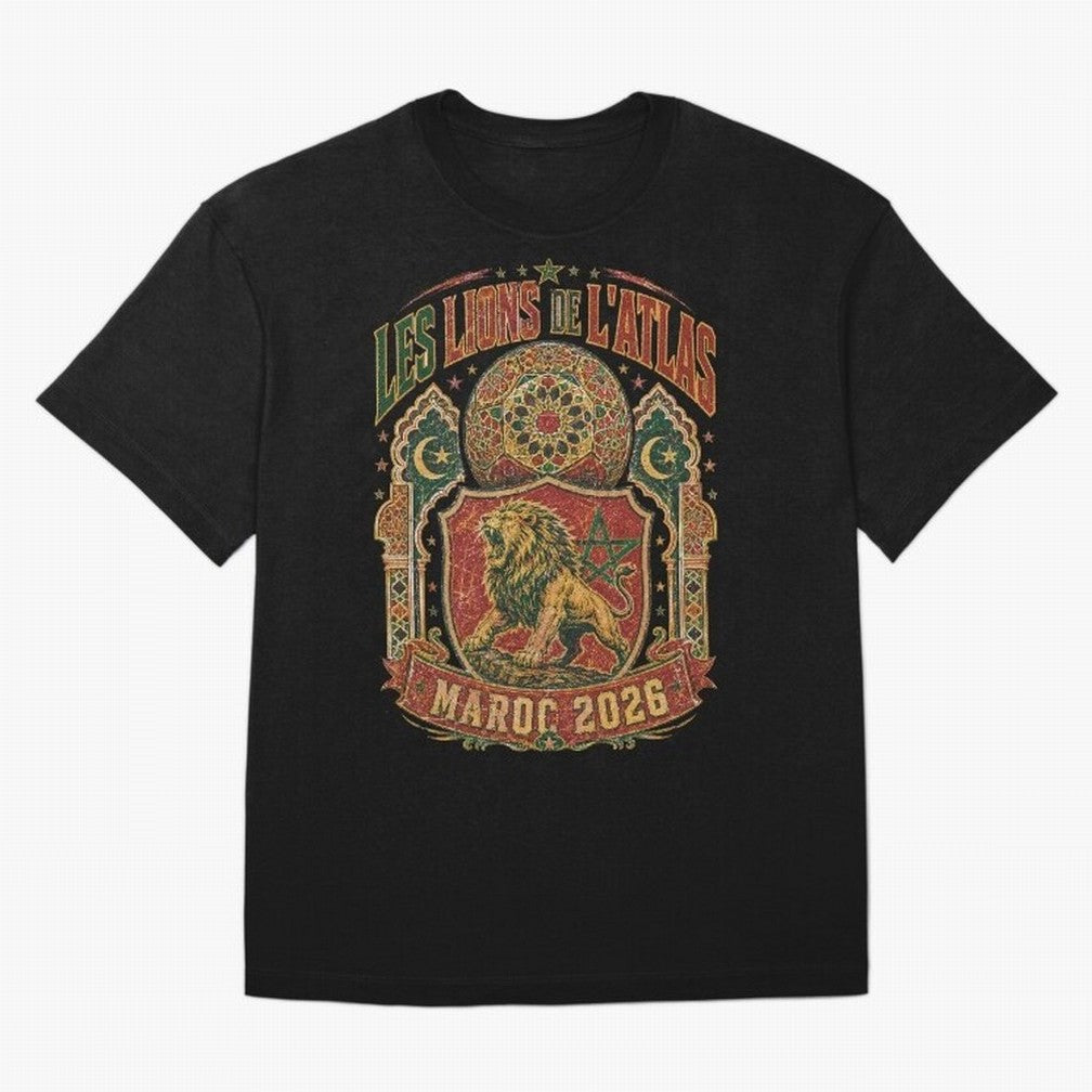 Lions De L'Atlas Maroc 2026 World Cup Soccer T-Shirt Classic T-Shirt Step into FIFA World Cup 2026 USA Canada Mexico for Fans of Mbappe and Neymar and Netherlands, Bringing Football History, Final Match Energy, Crowd Noise and Once in a Lifetime