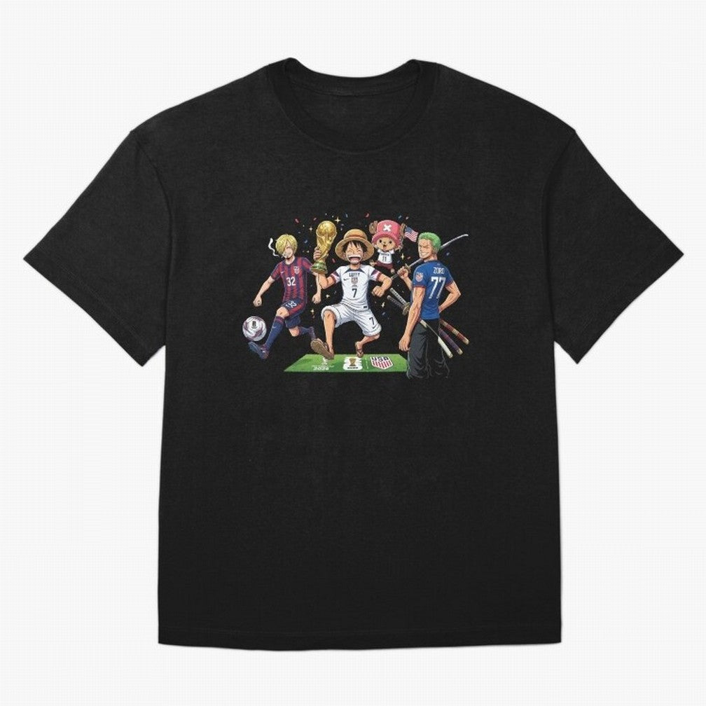 One Piece Characters Celebrating World Cup 2026 USA Classic T-Shirt Join the Countdown to FIFA World Cup 2026 Made for Neymar, England and Germany Energy, Tournament Hype, Historic Matchups, Family Viewing Parties and Global Sports Pride; Great for