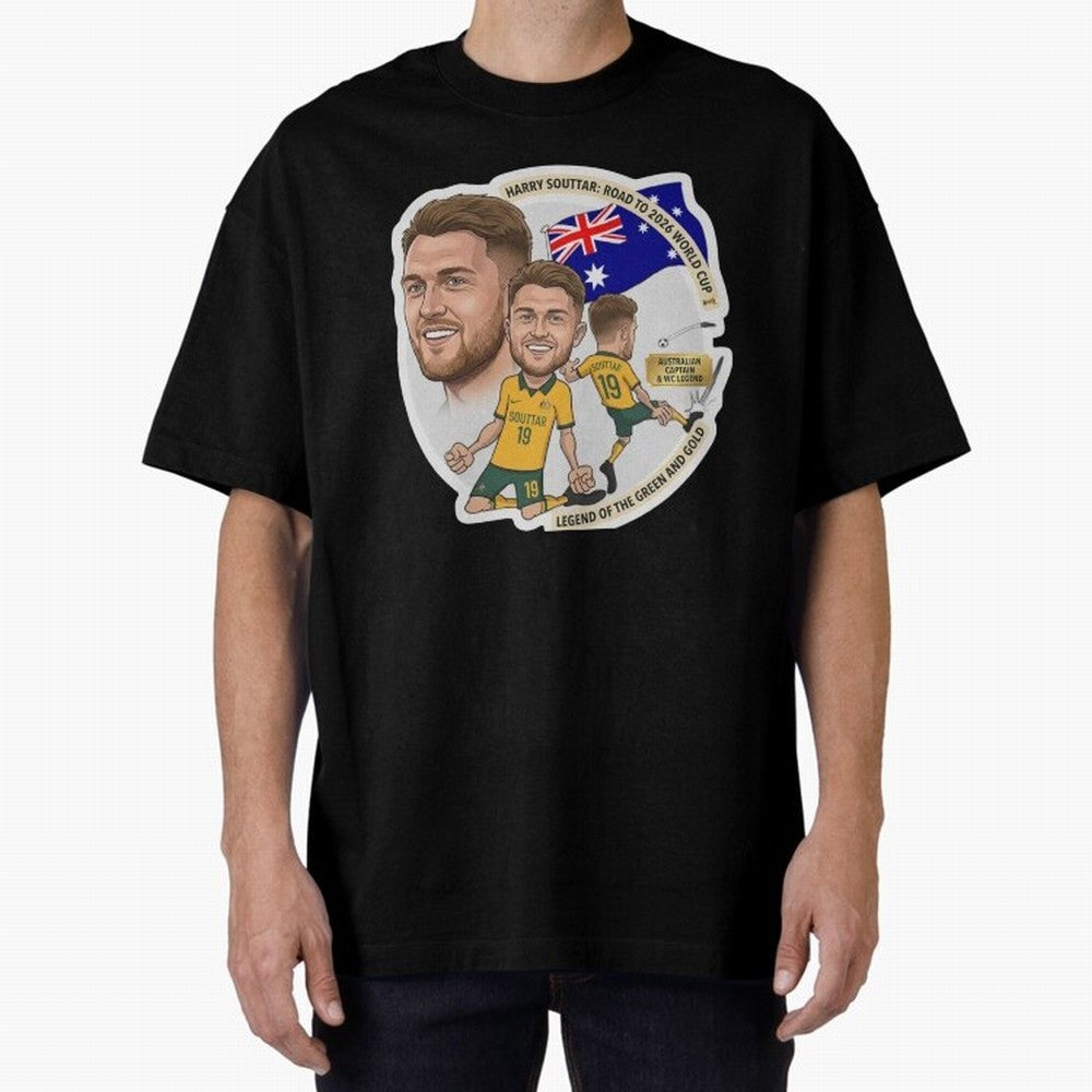 Harry Souttar Australia Football Legend Cartoon Illustration Classic T-Shirt Honor Champions and Dreams in FIFA World Cup 2026 Highlighting Messi, Neymar and Mbappe, France and Portugal Energy, Fan Favorite Moments, National Team Passion, Big Match