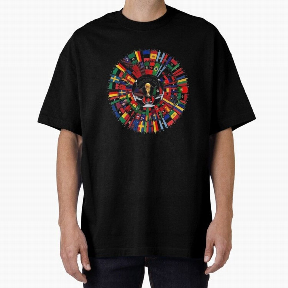 Vibrant 2026 World Cup International Flag Splash Classic T-Shirt Celebrate Football Dreams Across the FIFA World Cup 2026 USA Canada Mexico Journey through Mbappe Highlights, Argentina, France and Brazil Pride, Worldwide Fan Energy, Dramatic Goals,