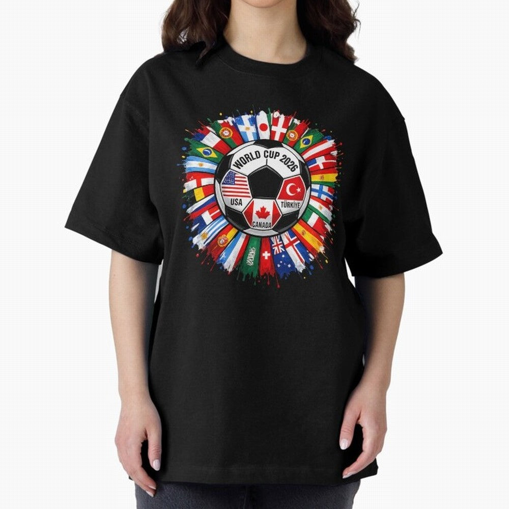 World Cup 2026 Shirt Soccer Tournament Fan Design International Flags Football Graphic Tee Sports Lover Gift Classic T-Shirt Carry the Dream of Global Football Passion for FIFA World Cup 2026, Featuring Messi and Cristiano Ronaldo, England, France