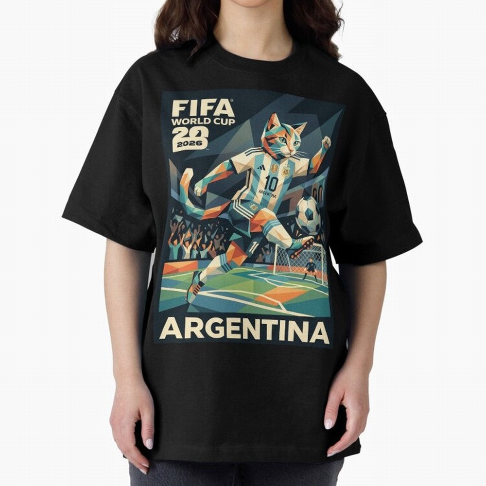 Argentina Cat World Cup 2026 ¨C Geometric Football Art Classic T-Shirt Upgrade Match Day Hype around FIFA World Cup 2026, Mbappe, England and Germany, Stadium Chants, National Pride, Trophy Dreams and Unforgettable Football Memories; Built for