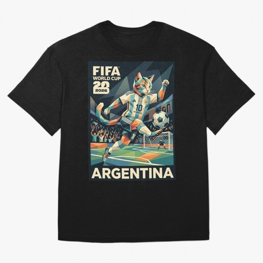 Argentina Cat World Cup 2026 ¨C Geometric Football Art Classic T-Shirt Upgrade Match Day Hype around FIFA World Cup 2026, Mbappe, England and Germany, Stadium Chants, National Pride, Trophy Dreams and Unforgettable Football Memories; Built for
