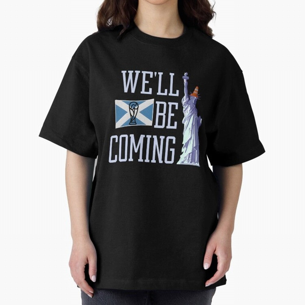 Scotland Football, Tartan Army ¡°We¡¯ll Be Coming¡±, Funny Statue of Liberty Classic T-Shirt Upgrade Global Football Passion for FIFA World Cup 2026 USA Canada Mexico, Highlighting Cristiano Ronaldo, Haaland and CR7, Argentina, France and Brazil,