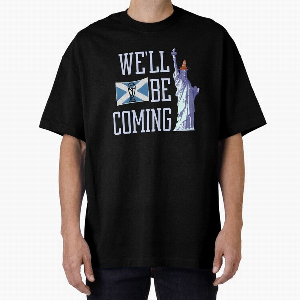 Scotland Football, Tartan Army ¡°We¡¯ll Be Coming¡±, Funny Statue of Liberty Classic T-Shirt Upgrade Global Football Passion for FIFA World Cup 2026 USA Canada Mexico, Highlighting Cristiano Ronaldo, Haaland and CR7, Argentina, France and Brazil,