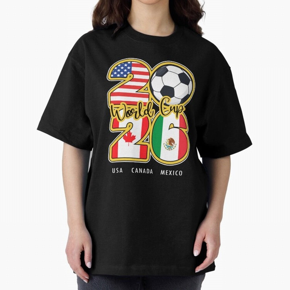 Usa Canada Mexico Soccer 2026 Oversized T-Shirt Celebrate Global Passion for FIFA World Cup 2026 for Fans of Haaland and Brazil, Portugal and Argentina, Bringing Goal Celebration Energy, Supporter Heritage, Football Icons and Worldwide Tournament
