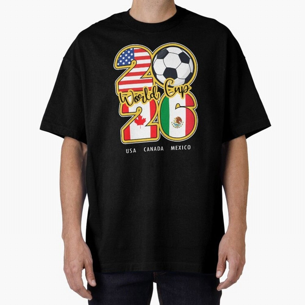 Usa Canada Mexico Soccer 2026 Oversized T-Shirt Celebrate Global Passion for FIFA World Cup 2026 for Fans of Haaland and Brazil, Portugal and Argentina, Bringing Goal Celebration Energy, Supporter Heritage, Football Icons and Worldwide Tournament