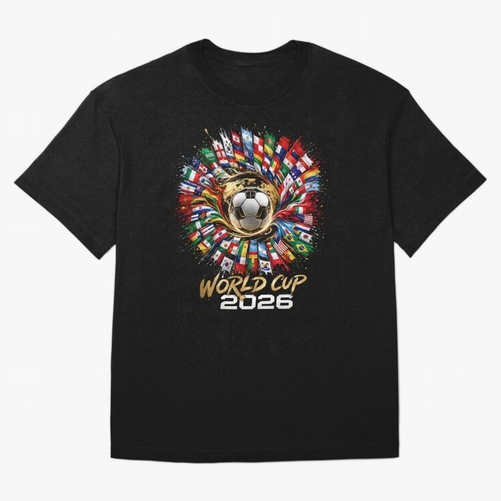 World Cup 2026 Flag Fusion Football T-Shirt Oversized T-Shirt Celebrate the Magic of FIFA World Cup 2026 USA Canada Mexico Featuring Mbappe, England, France and Netherlands Energy, Retro Football Energy, Iconic Rivalries, Trophy Chase Drama and
