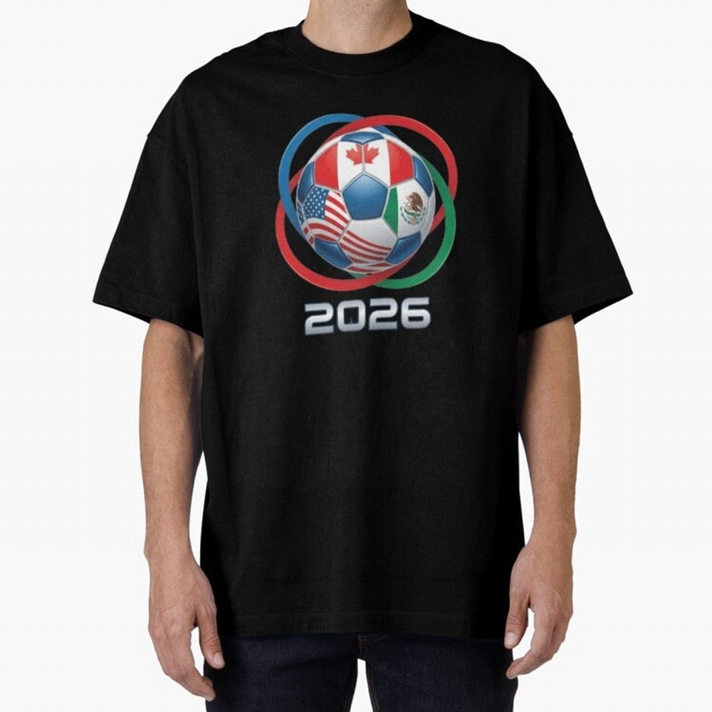 3D Realistic World Cup 2026 Soccer Ball with Rings Oversized T-Shirt Celebrate the Magic of FIFA World Cup 2026 with Neymar, Portugal, Spain and Germany Energy, Stadium Memories, Football Loyalty, International Chants and Championship Tradition;