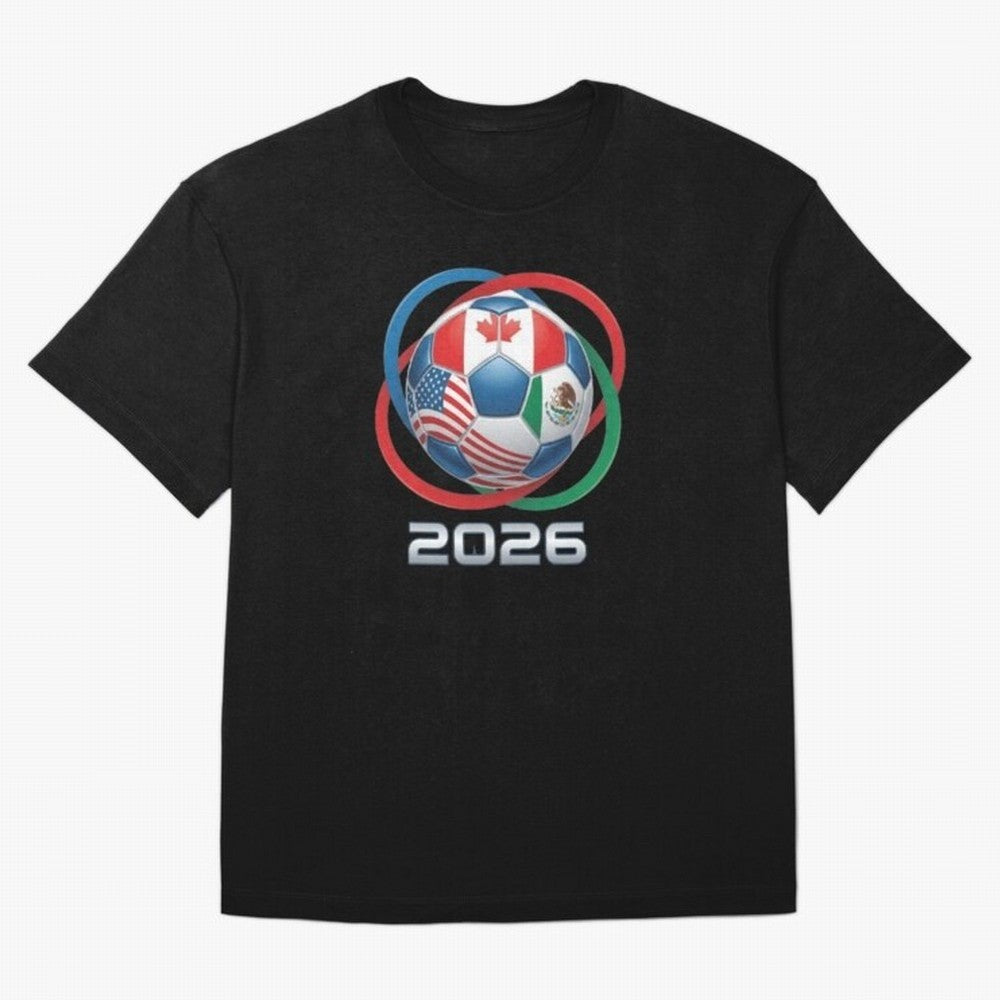 3D Realistic World Cup 2026 Soccer Ball with Rings Oversized T-Shirt Celebrate the Magic of FIFA World Cup 2026 with Neymar, Portugal, Spain and Germany Energy, Stadium Memories, Football Loyalty, International Chants and Championship Tradition;