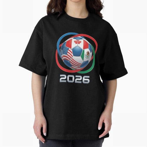 3D Realistic World Cup 2026 Soccer Ball with Rings Oversized T-Shirt Celebrate the Magic of FIFA World Cup 2026 with Neymar, Portugal, Spain and Germany Energy, Stadium Memories, Football Loyalty, International Chants and Championship Tradition;