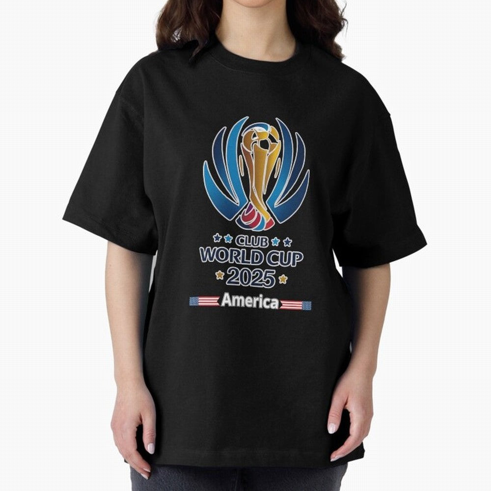 Club World Cup Oversized T-Shirt Stand Out with Spirit from FIFA World Cup 2026 USA Canada Mexico Spirit, Inspired by Argentina, Neymar, Championship Spirit, Famous Goals, Roaring Crowds and International Football Unity; Perfect for People Who Love