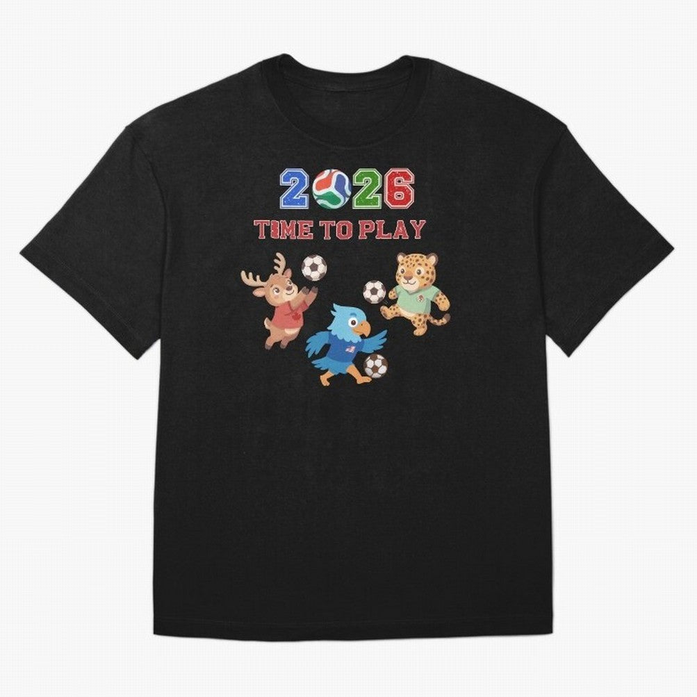 Soccer Mascots 2026 USA Mexico Canada Time To Play Oversized T-Shirt Join the Countdown to FIFA World Cup 2026 Spirit, Filled with Portugal, Spain and Germany, Neymar, Haaland and Cristiano Ronaldo, Tournament Hype, Historic Matchups, Family