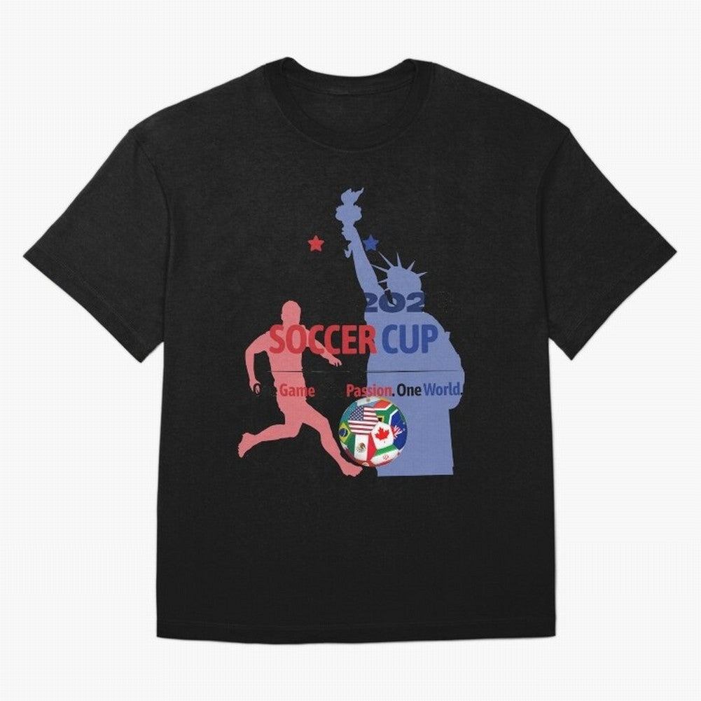 2026 Soccer Cup One Game One Passion One World Sports Fan Design Oversized T-Shirt Honor Football Greatness during FIFA World Cup 2026 with Cristiano Ronaldo, Haaland and CR7, Brazil Energy, Football History, Final Match Energy, Crowd Noise and