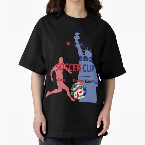 2026 Soccer Cup One Game One Passion One World Sports Fan Design Oversized T-Shirt Honor Football Greatness during FIFA World Cup 2026 with Cristiano Ronaldo, Haaland and CR7, Brazil Energy, Football History, Final Match Energy, Crowd Noise and