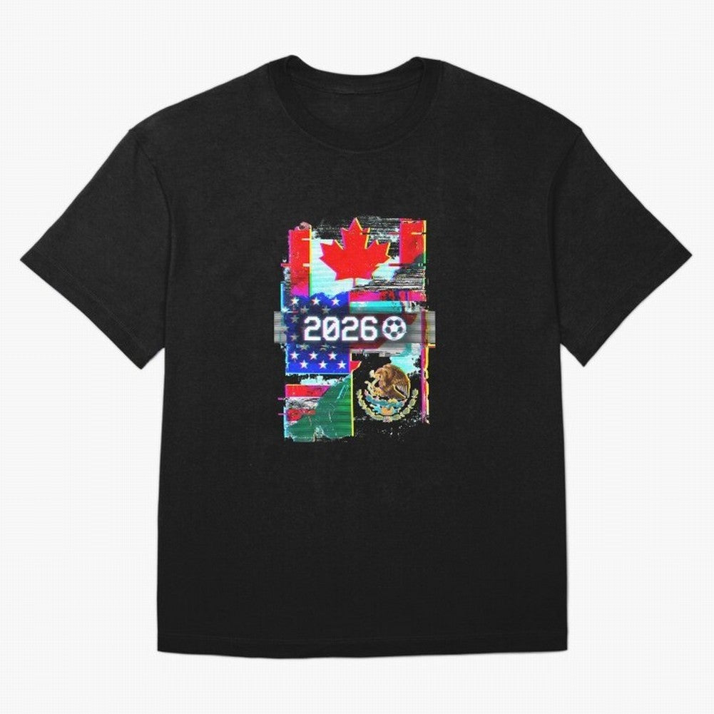 Glitched United 2026 - North America Tournament Emblem Oversized T-Shirt Fuel Your Fan Pride for Global Football Passion for FIFA World Cup 2026 USA Canada Mexico, Celebrating Mbappe, Argentina, Sports Nostalgia, International Competition, Famous