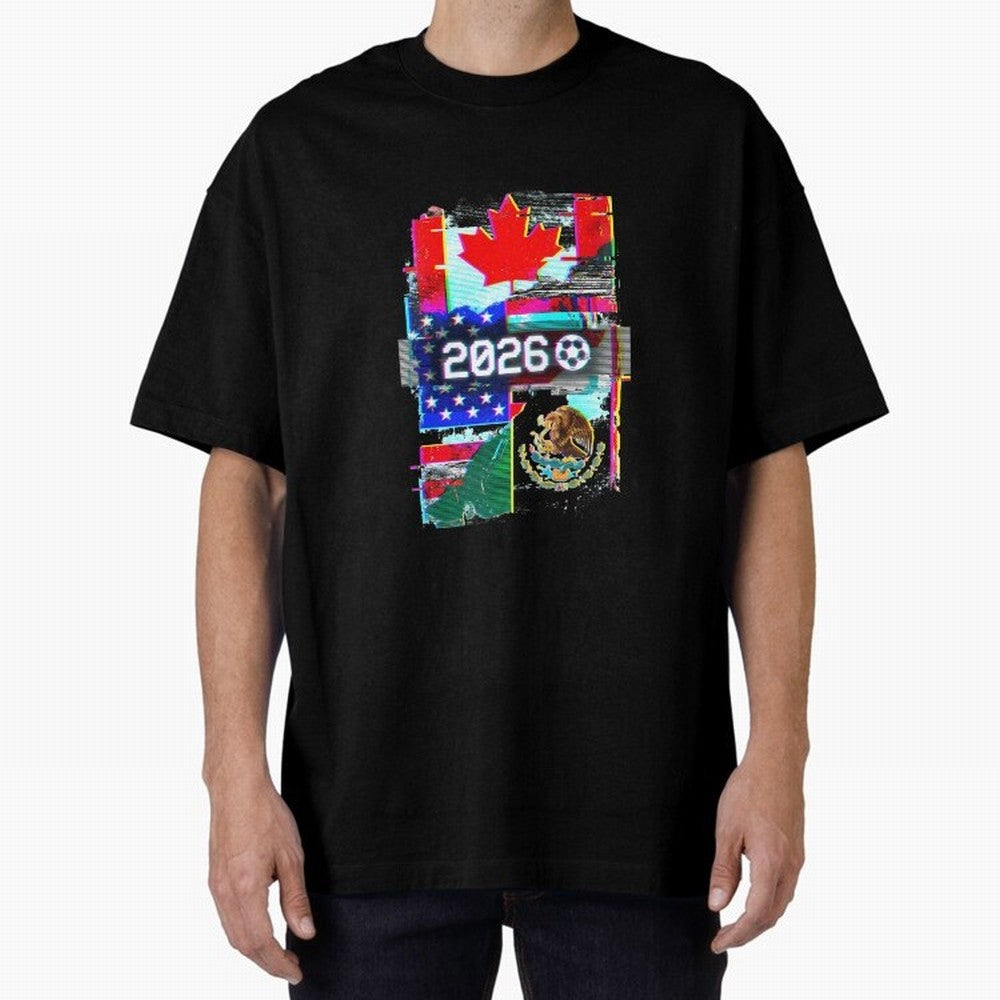 Glitched United 2026 - North America Tournament Emblem Oversized T-Shirt Fuel Your Fan Pride for Global Football Passion for FIFA World Cup 2026 USA Canada Mexico, Celebrating Mbappe, Argentina, Sports Nostalgia, International Competition, Famous