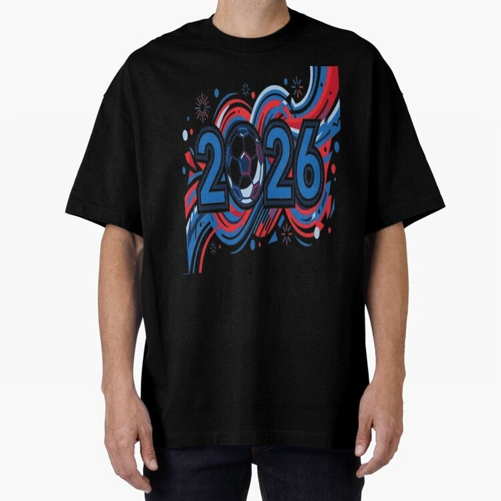 Football 2026 Oversized T-Shirt Show Match Day Excitement for FIFA World Cup 2026 USA Canada Mexico Spirit, Built around England, Messi, Sports Nostalgia, International Competition, Famous Players and Unforgettable Victories; Made for Collectors