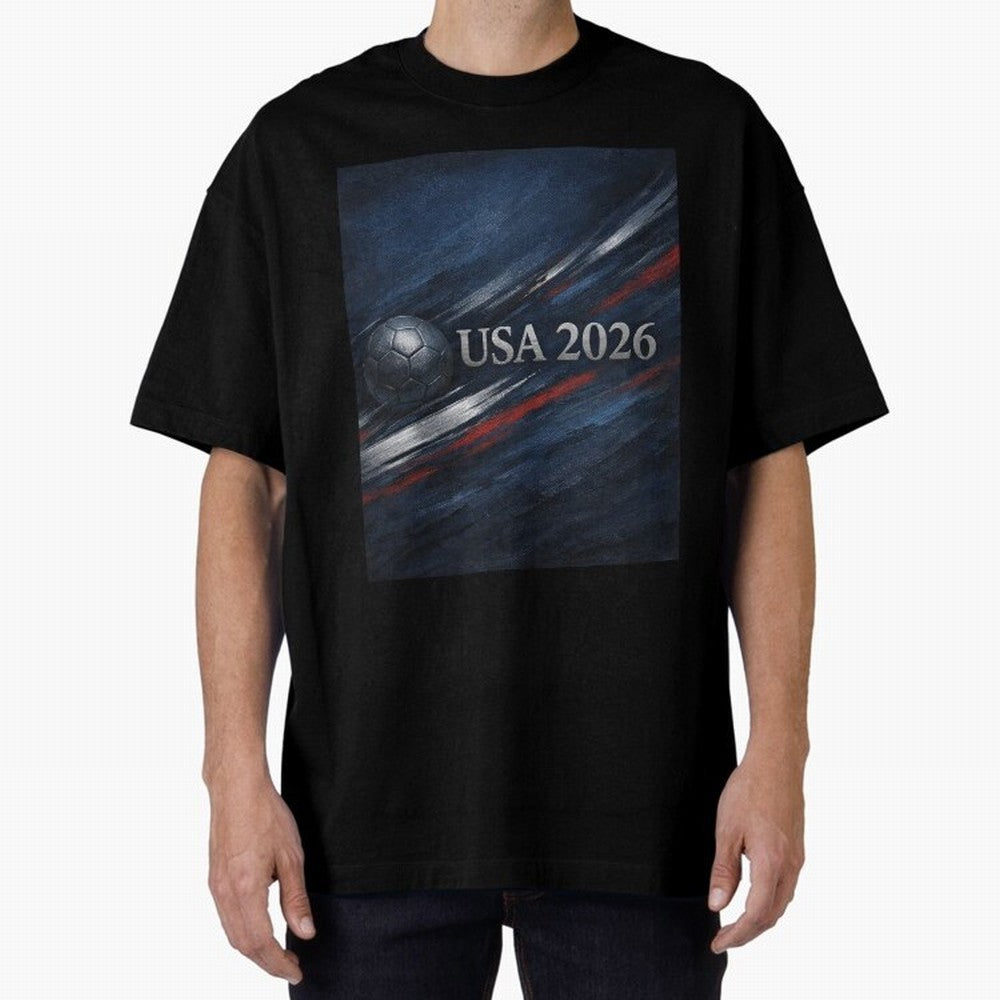 USA 2026 Soccer Design Inspired Oversized T-Shirt Make Every Kick Count in FIFA World Cup 2026 Group Stage for Fans of Messi and Cristiano Ronaldo and Argentina, France and Brazil, Bringing Supporter Pride, Iconic Celebrations, Legendary Names and