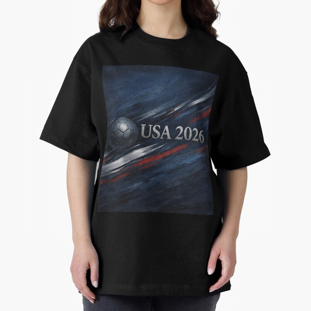 USA 2026 Soccer Design Inspired Oversized T-Shirt Make Every Kick Count in FIFA World Cup 2026 Group Stage for Fans of Messi and Cristiano Ronaldo and Argentina, France and Brazil, Bringing Supporter Pride, Iconic Celebrations, Legendary Names and