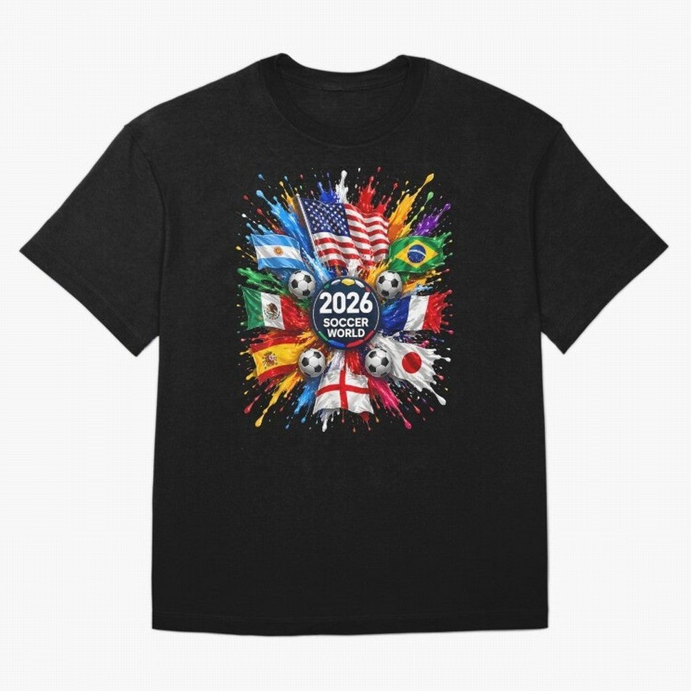 2026 Soccer World USA Flag Burst Fan Tee Oversized T-Shirt Live the Energy of FIFA World Cup 2026 Spirit, Built around Argentina and Brazil, Messi, Vintage Soccer Flavor, Modern Football Stars, National Flags and Final Night Emotion; Ideal for Fans