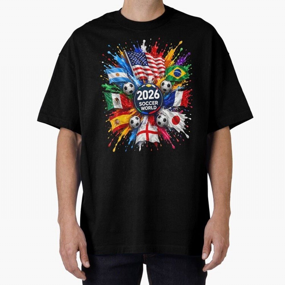 2026 Soccer World USA Flag Burst Fan Tee Oversized T-Shirt Live the Energy of FIFA World Cup 2026 Spirit, Built around Argentina and Brazil, Messi, Vintage Soccer Flavor, Modern Football Stars, National Flags and Final Night Emotion; Ideal for Fans