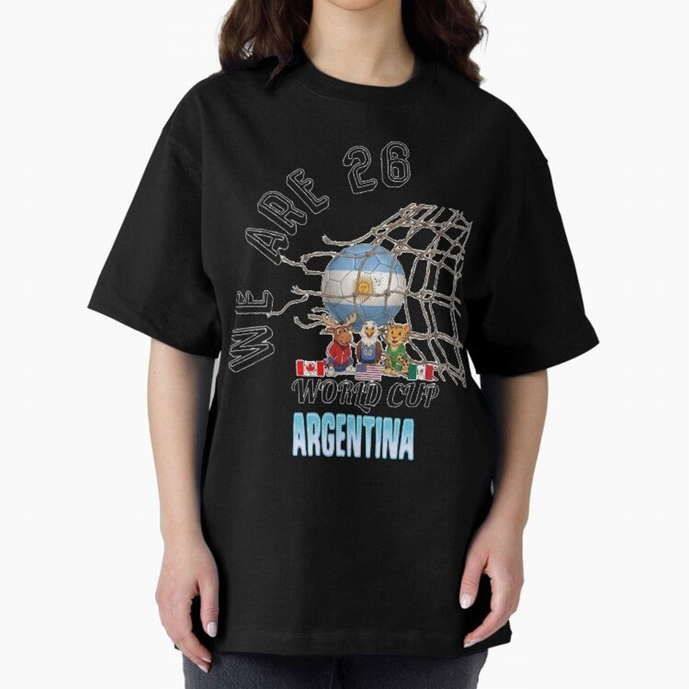 World Cup 26 - Argentina Oversized T-Shirt Bring FIFA World Cup 2026 Highlighting Messi, CR7 and Mbappe, Argentina Energy, Stadium Chants, National Pride, Trophy Dreams and Unforgettable Football Memories; Made for Die Hard Supporters, Soccer