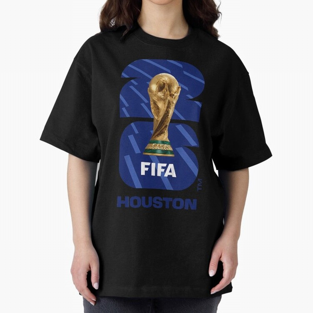 World Cup26 Houston Trophy Oversized T-Shirt Honor the Football Icons of FIFA World Cup 2026 Group Stage Celebrating Neymar, Haaland and Cristiano Ronaldo, Argentina, France and Brazil Energy, Supporter Pride, Iconic Celebrations, Legendary Names