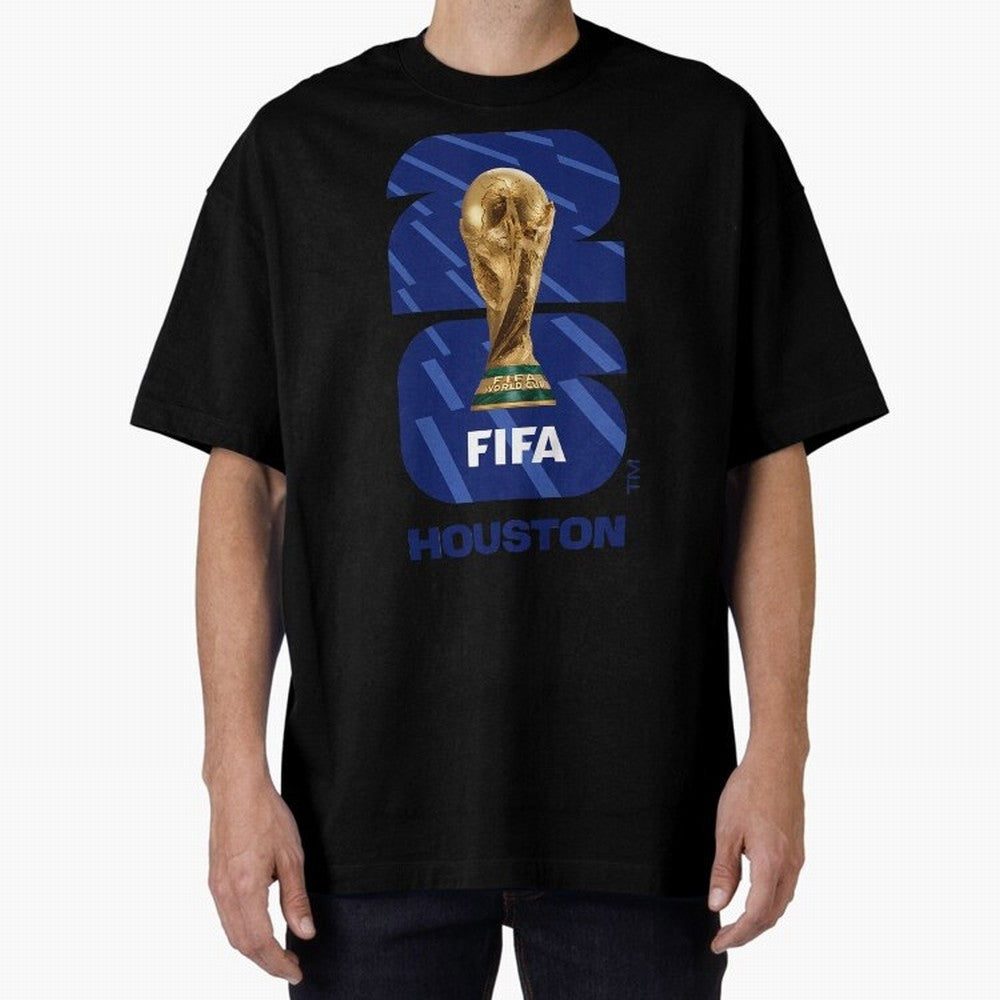 World Cup26 Houston Trophy Oversized T-Shirt Honor the Football Icons of FIFA World Cup 2026 Group Stage Celebrating Neymar, Haaland and Cristiano Ronaldo, Argentina, France and Brazil Energy, Supporter Pride, Iconic Celebrations, Legendary Names