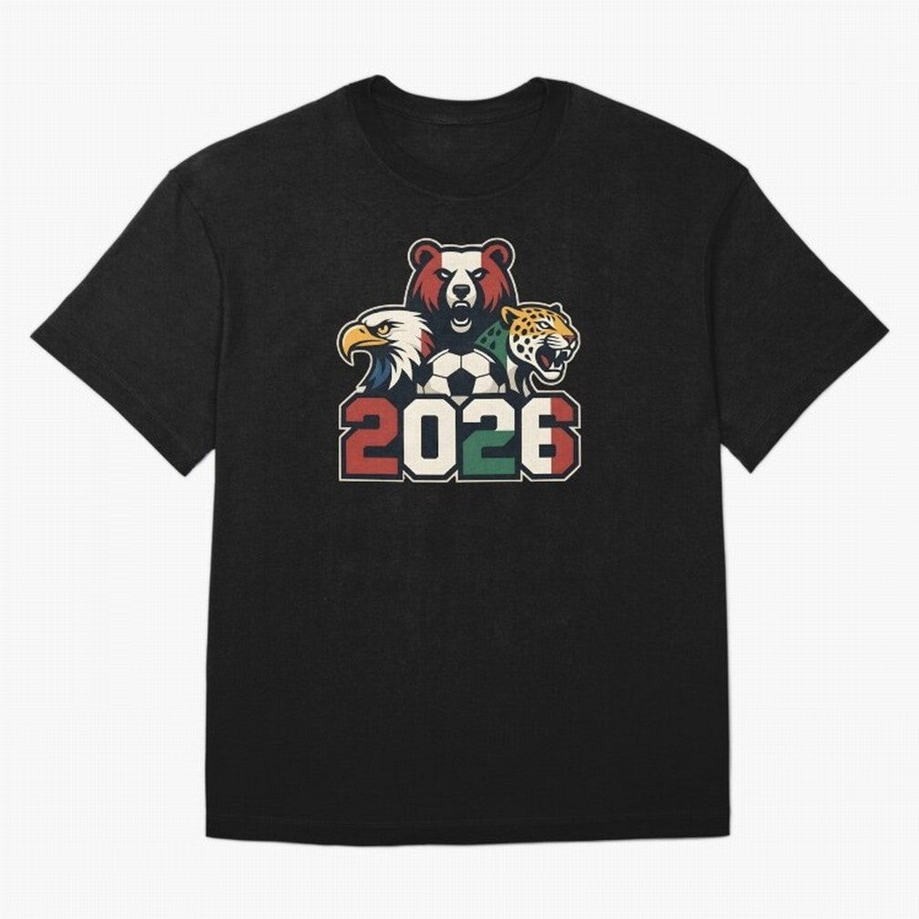 World Cup 2026 USA Canada Mexico Host Mascots Oversized T-Shirt Show Fan Pride Across Global Football Passion for FIFA World Cup 2026 Group Stage, Connected to Messi, CR7 and Mbappe, France and Portugal, Soccer Culture, Superstar Moments, National