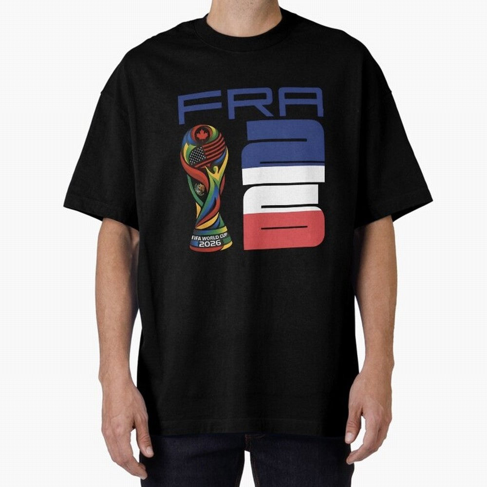 France World Cup 2026 Soccer - FRA 26 Blue White Red Oversized T-Shirt Show Your Tournament Heart for FIFA World Cup 2026 Group Stage for Fans of Mbappe and Germany, Bringing Soccer Culture, Superstar Moments, National Team Dreams and Competitive