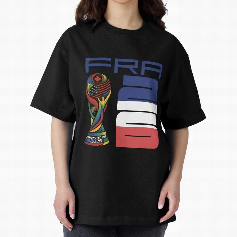 France World Cup 2026 Soccer - FRA 26 Blue White Red Oversized T-Shirt Show Your Tournament Heart for FIFA World Cup 2026 Group Stage for Fans of Mbappe and Germany, Bringing Soccer Culture, Superstar Moments, National Team Dreams and Competitive