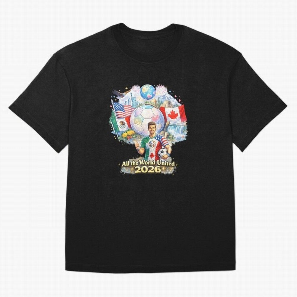 All The World United 2026 Football Design Oversized T-Shirt Represent Football Lovers during Global Football Passion for FIFA World Cup 2026 Group Stage, Made for Cristiano Ronaldo, Haaland and CR7, England, Worldwide Fan Energy, Dramatic Goals,