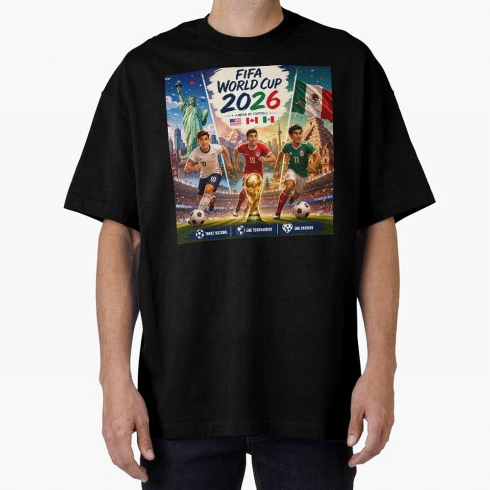 United by Football 2026 #football 2026 Oversized T-Shirt Show Support during FIFA World Cup 2026 USA Canada Mexico Spirit, Driven by Brazil, Messi and Cristiano Ronaldo, Championship Spirit, Famous Goals, Roaring Crowds and International Football