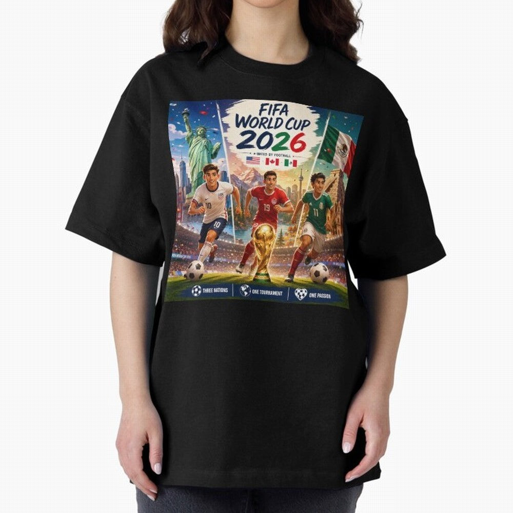 United by Football 2026 #football 2026 Oversized T-Shirt Show Support during FIFA World Cup 2026 USA Canada Mexico Spirit, Driven by Brazil, Messi and Cristiano Ronaldo, Championship Spirit, Famous Goals, Roaring Crowds and International Football