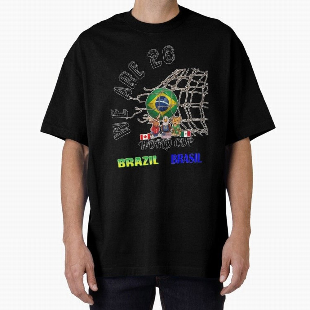 World Cup 26 - Brazil Oversized T-Shirt Back the Journey through FIFA World Cup 2026 Group Stage for Fans of CR7 and France and Portugal, Bringing Champion Mindset, Group Stage Buzz, Knockout Tension and Passionate Fan Culture; Made for Die Hard