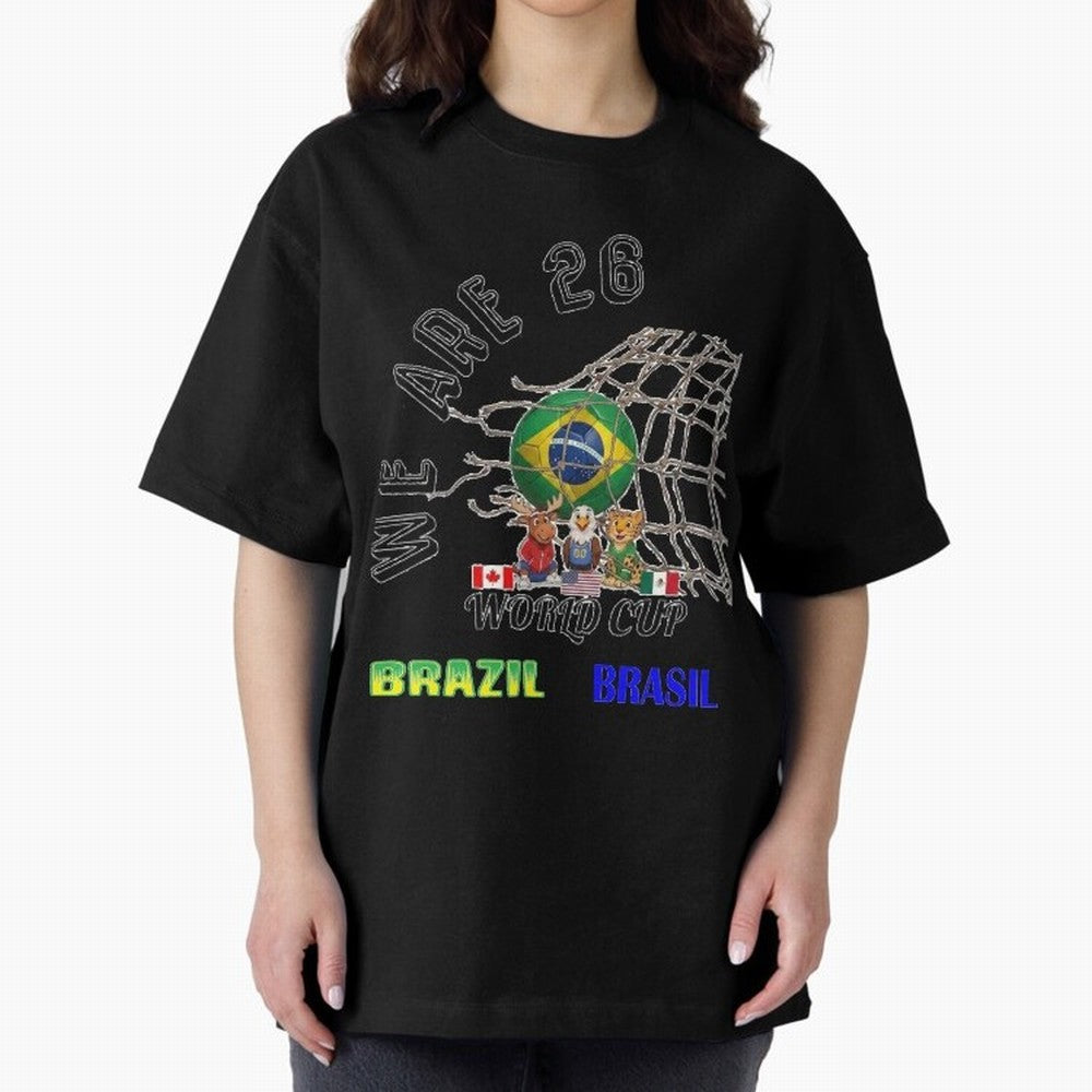 World Cup 26 - Brazil Oversized T-Shirt Back the Journey through FIFA World Cup 2026 Group Stage for Fans of CR7 and France and Portugal, Bringing Champion Mindset, Group Stage Buzz, Knockout Tension and Passionate Fan Culture; Made for Die Hard