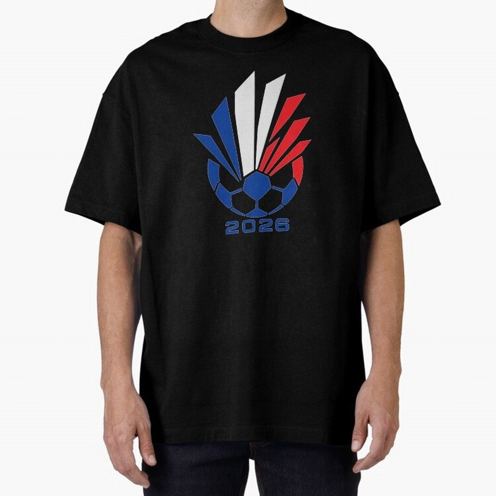 France Soccer 2026 Tricolor Burst Emblem Oversized T-Shirt Bring the FIFA World Cup 2026 USA Canada Mexico Journey through Cristiano Ronaldo Highlights, Brazil, Portugal and Argentina Pride, Stadium Memories, Football Loyalty, International Chants