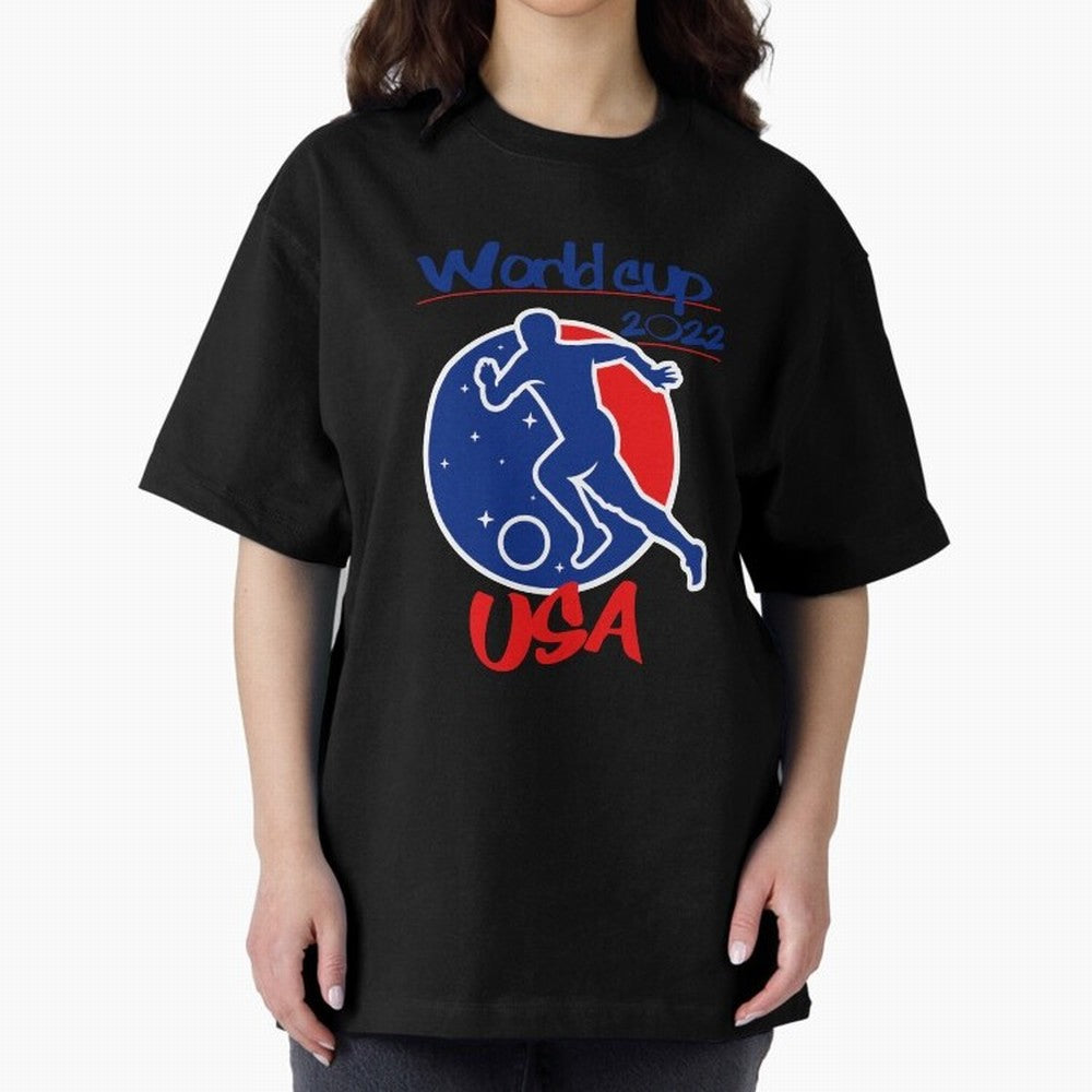 USA World Cup 2022 Oversized T-Shirt Show Match Day Excitement for FIFA World Cup 2026 USA Canada Mexico for Fans of Messi and Cristiano Ronaldo and Argentina and Brazil, Bringing Vintage Soccer Flavor, Modern Football Stars, National Flags and