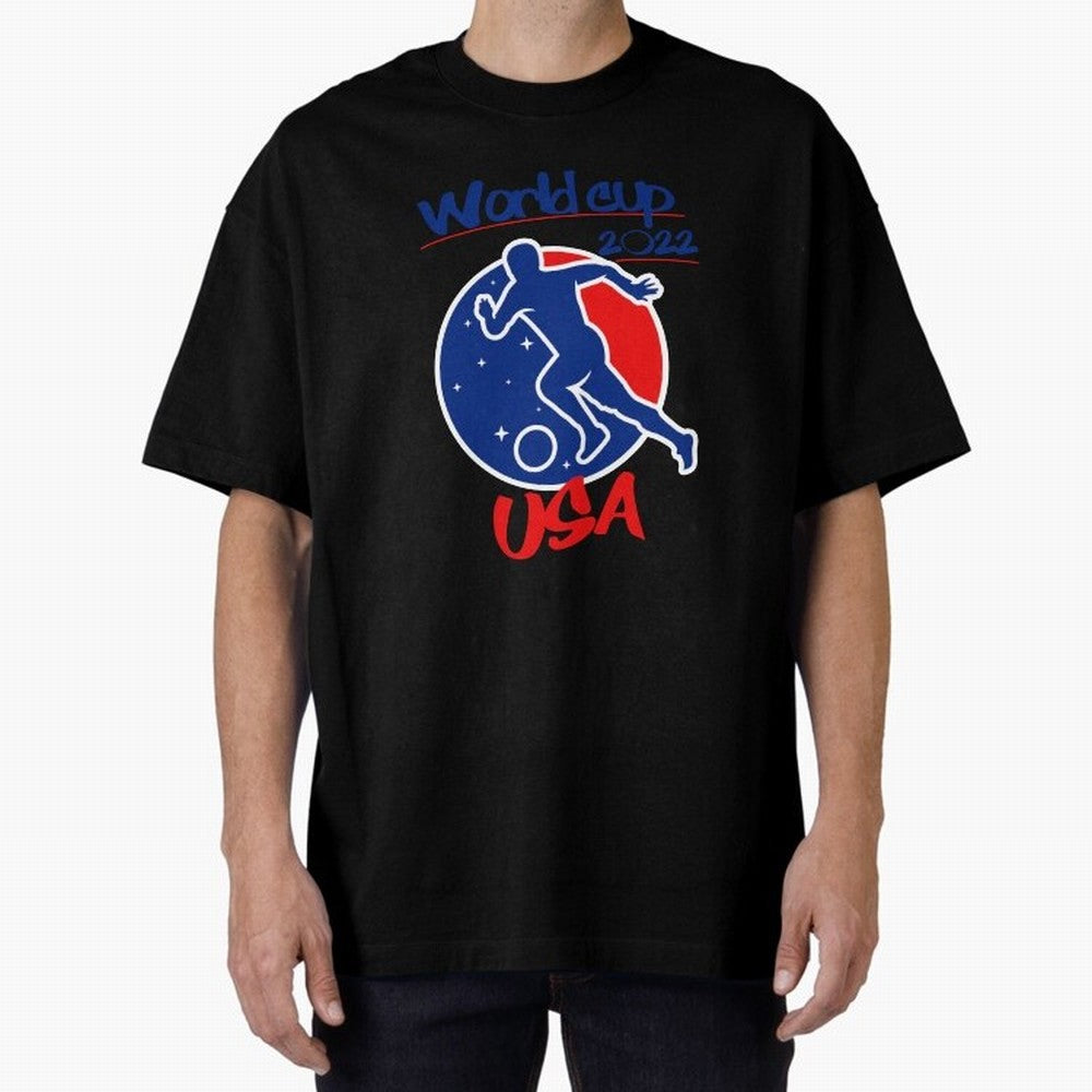 USA World Cup 2022 Oversized T-Shirt Show Match Day Excitement for FIFA World Cup 2026 USA Canada Mexico for Fans of Messi and Cristiano Ronaldo and Argentina and Brazil, Bringing Vintage Soccer Flavor, Modern Football Stars, National Flags and