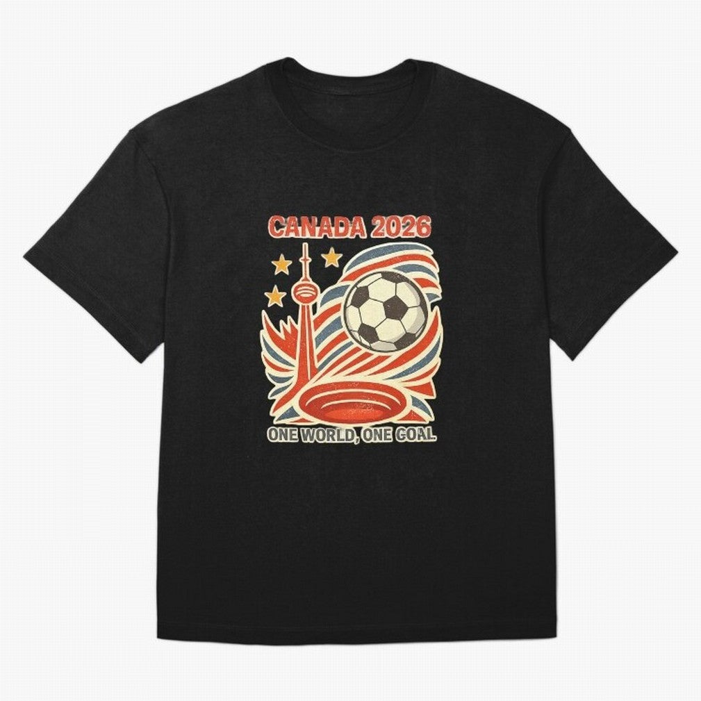 Canada 2026 ¨C One World One Goal Oversized T-Shirt Represent FIFA World Cup 2026 Built around Neymar, Haaland and Cristiano Ronaldo, Argentina Energy, Championship Spirit, Famous Goals, Roaring Crowds and International Football Unity; Perfect for