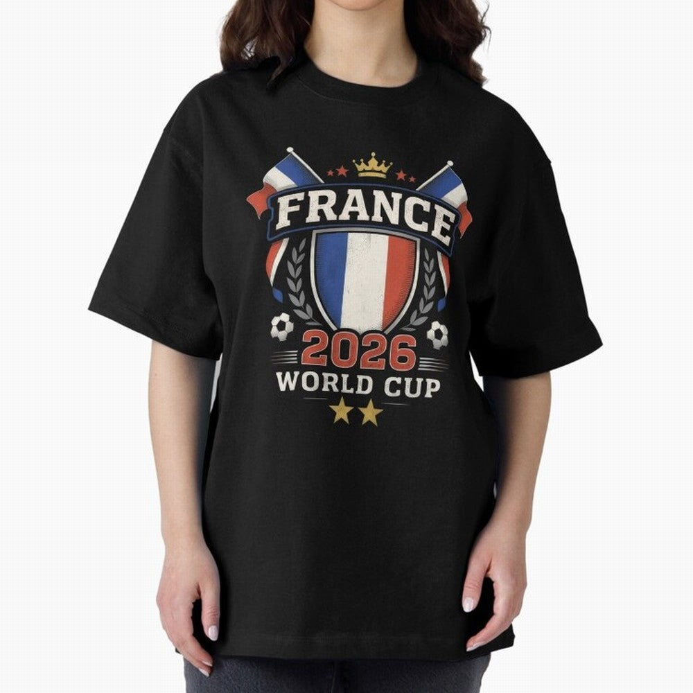 France World Cup 2026 Football Heritage - Les Bleus Crest Oversized T-Shirt Honor the Football Icons of FIFA World Cup 2026 Spirit, Built around Argentina, Haaland and Mbappe, Match Day Excitement, Supporter Culture, Golden Goals and Global