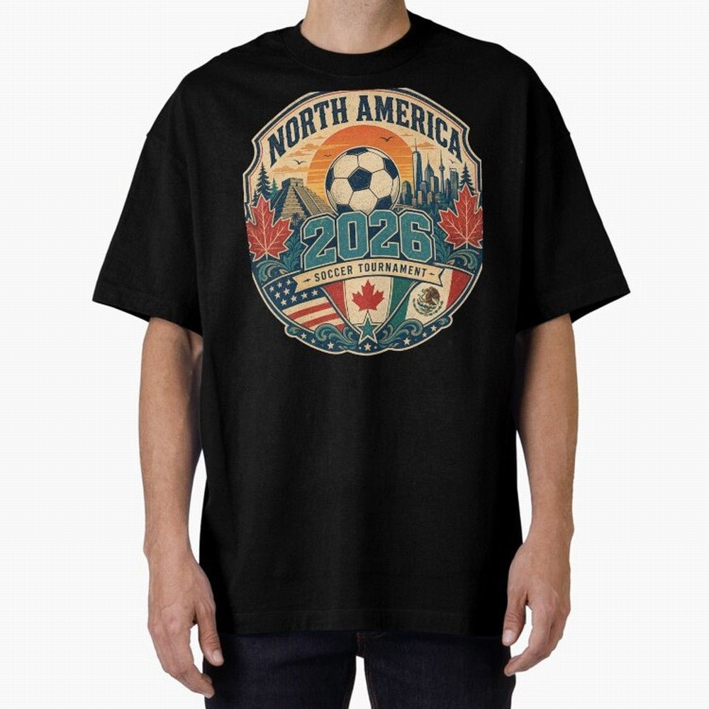 USA Canada Mexico Soccer Cup Oversized T-Shirt Turn Up for FIFA World Cup 2026 Group Stage Highlighting Messi and Cristiano Ronaldo, Brazil Energy, Sports Nostalgia, International Competition, Famous Players and Unforgettable Victories; Perfect for