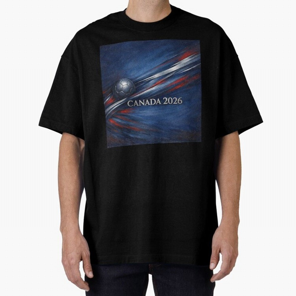 Canada 2026 Soccer Theme with silver lines Oversized T-Shirt Support Global Football Passion for FIFA World Cup 2026, Inspired by Mbappe, Argentina, Supporter Pride, Iconic Celebrations, Legendary Names and Global Match Day Energy; Ideal for